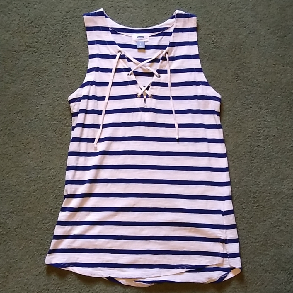 Blue Striped Tie Tank Top